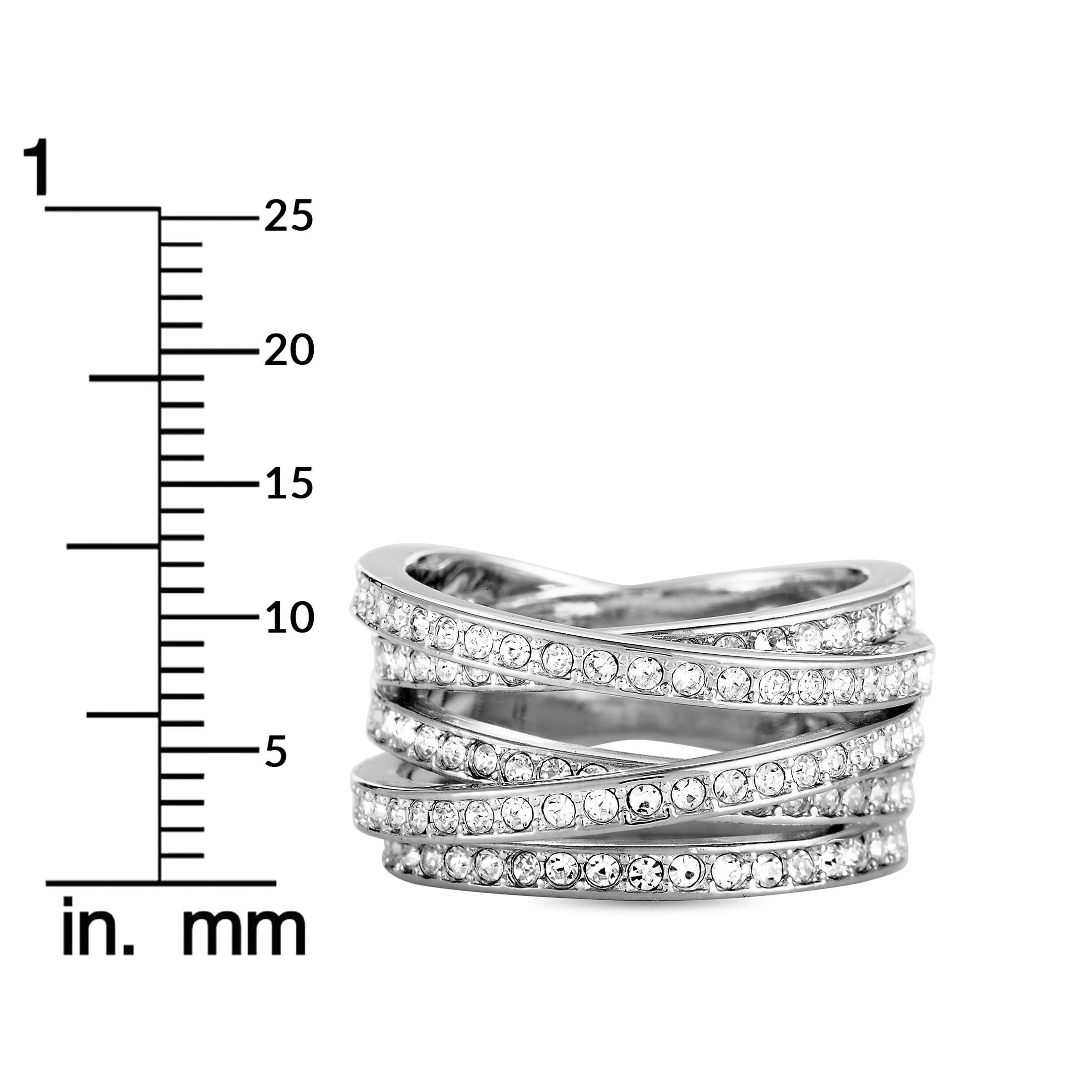 Swarovski Spiral Stainless Steel and Crystal Band Ring In New Condition In Southampton, PA