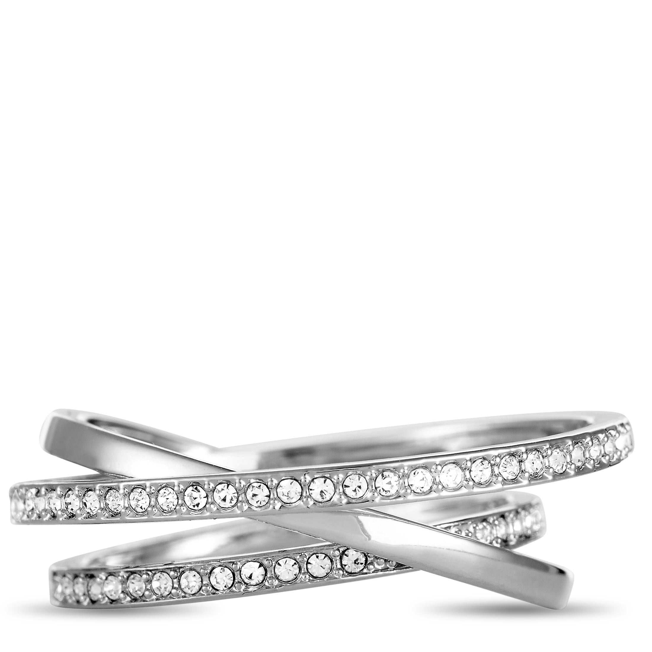 Women's Swarovski Spiral Stainless Steel Rhodium-Plated Crystal Ring