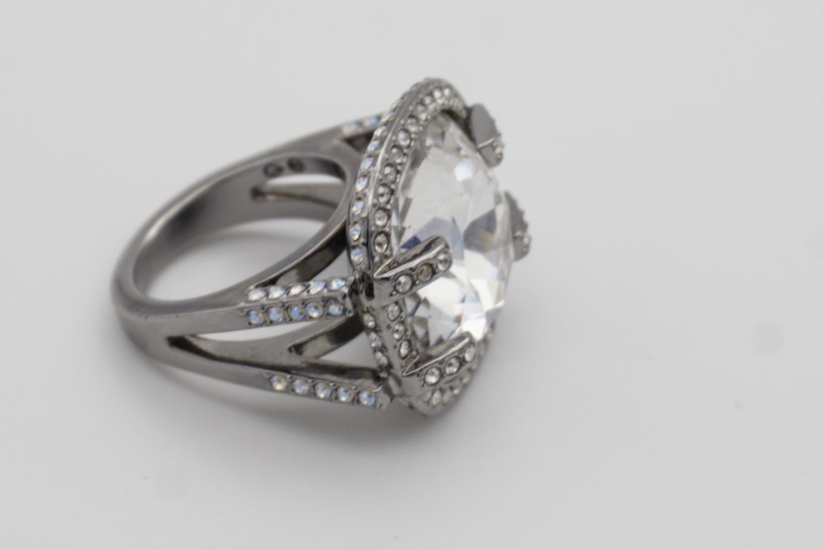 Swarovski Square Large Crystals Nirvana Cocktail Chunky Ring, Size N, 55, White 5