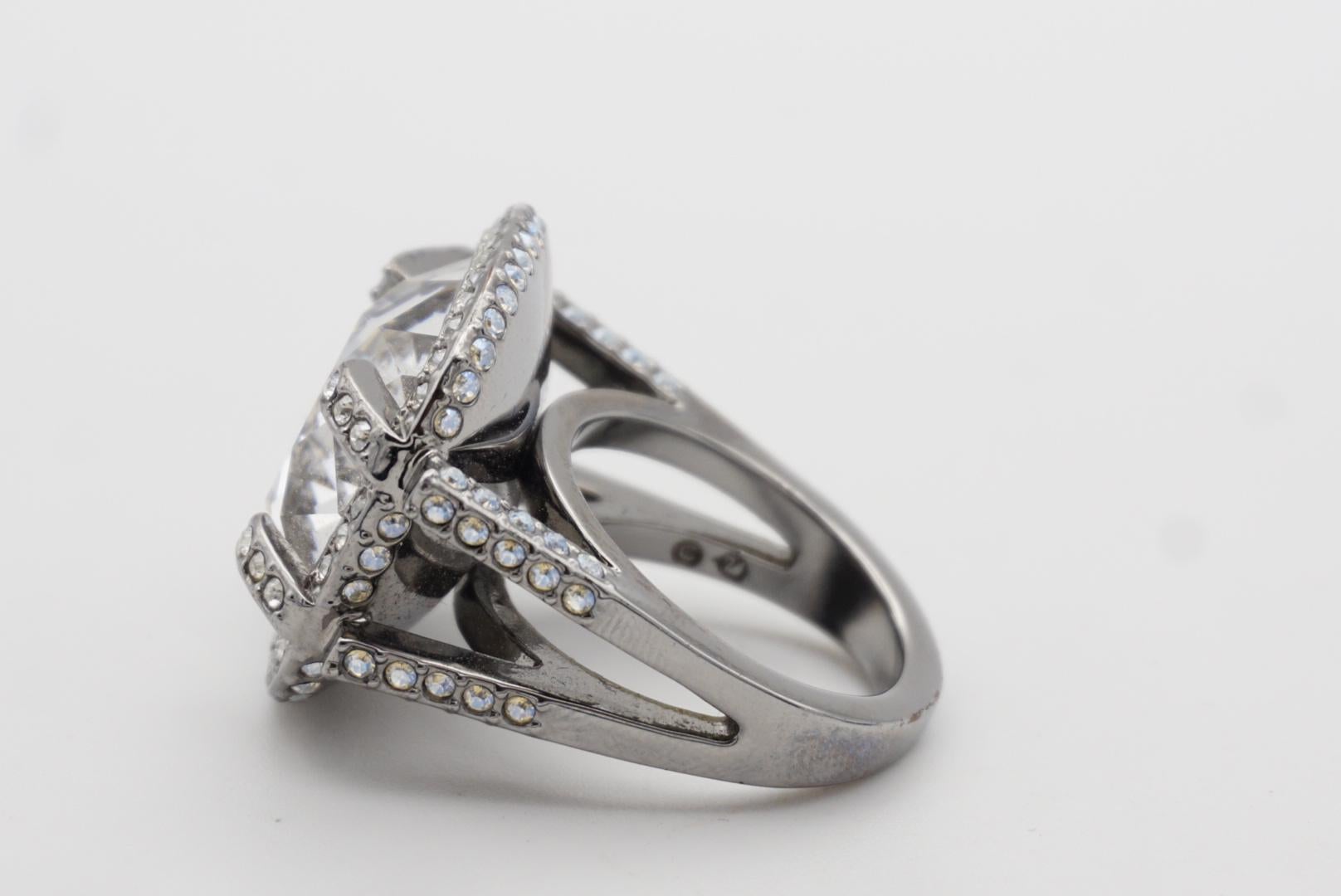 Swarovski Square Large Crystals Nirvana Cocktail Chunky Ring, Size N, 55, White 6