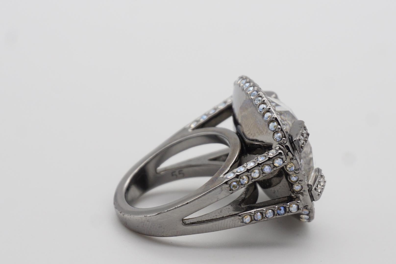 Swarovski Square Large Crystals Nirvana Cocktail Chunky Ring, Size N, 55, White 7