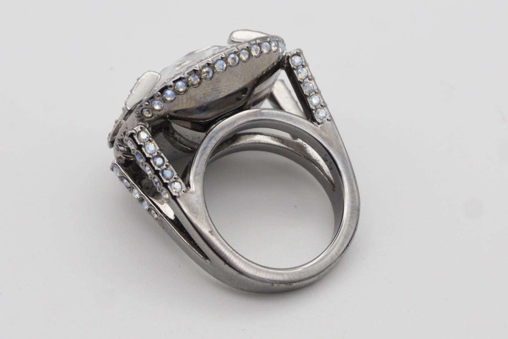 Swarovski Square Large Crystals Nirvana Cocktail Chunky Ring, Size N, 55, White 8