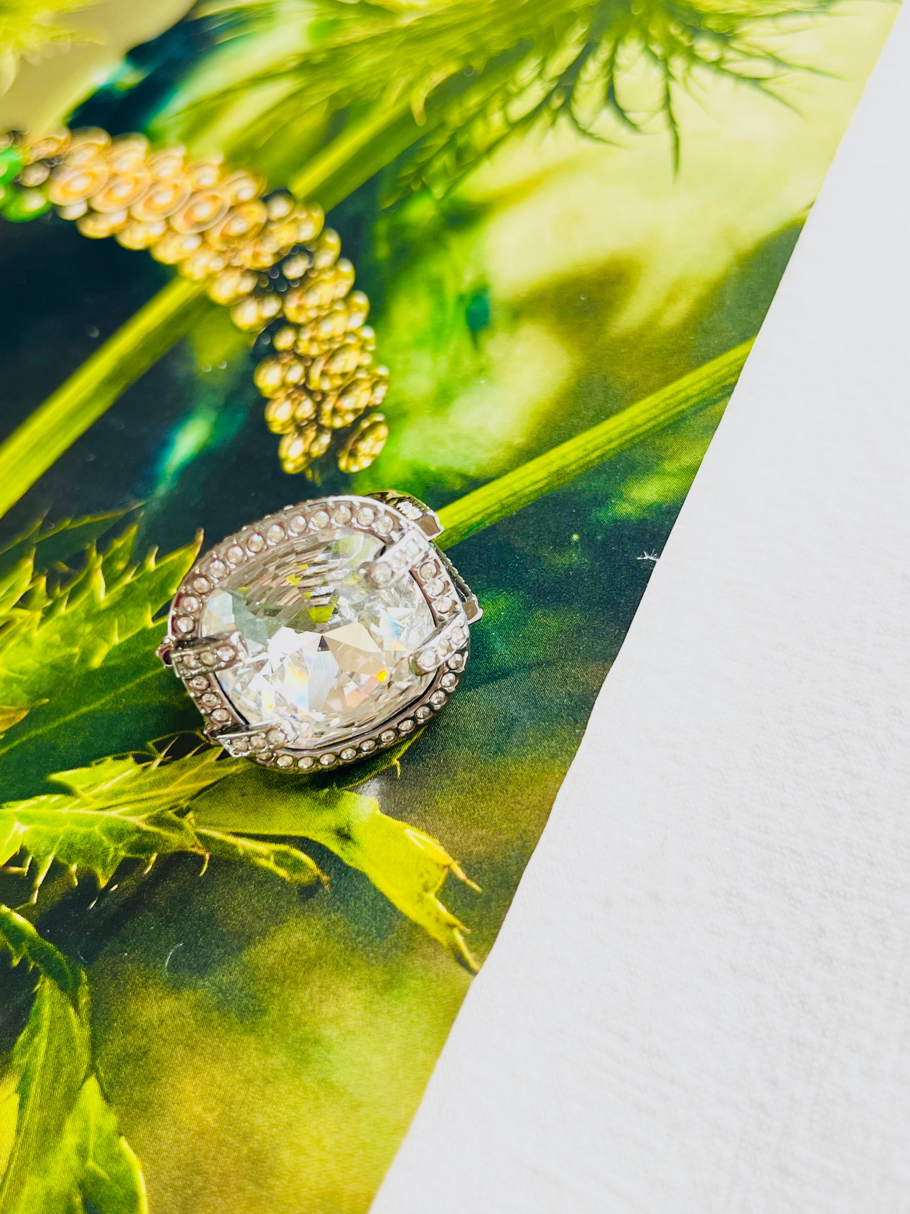Swarovski Quadratischer Nirvana Cocktail Chunky-Ring mit großen Kristallen, Größe N, 55, Weiß (Art déco) im Angebot