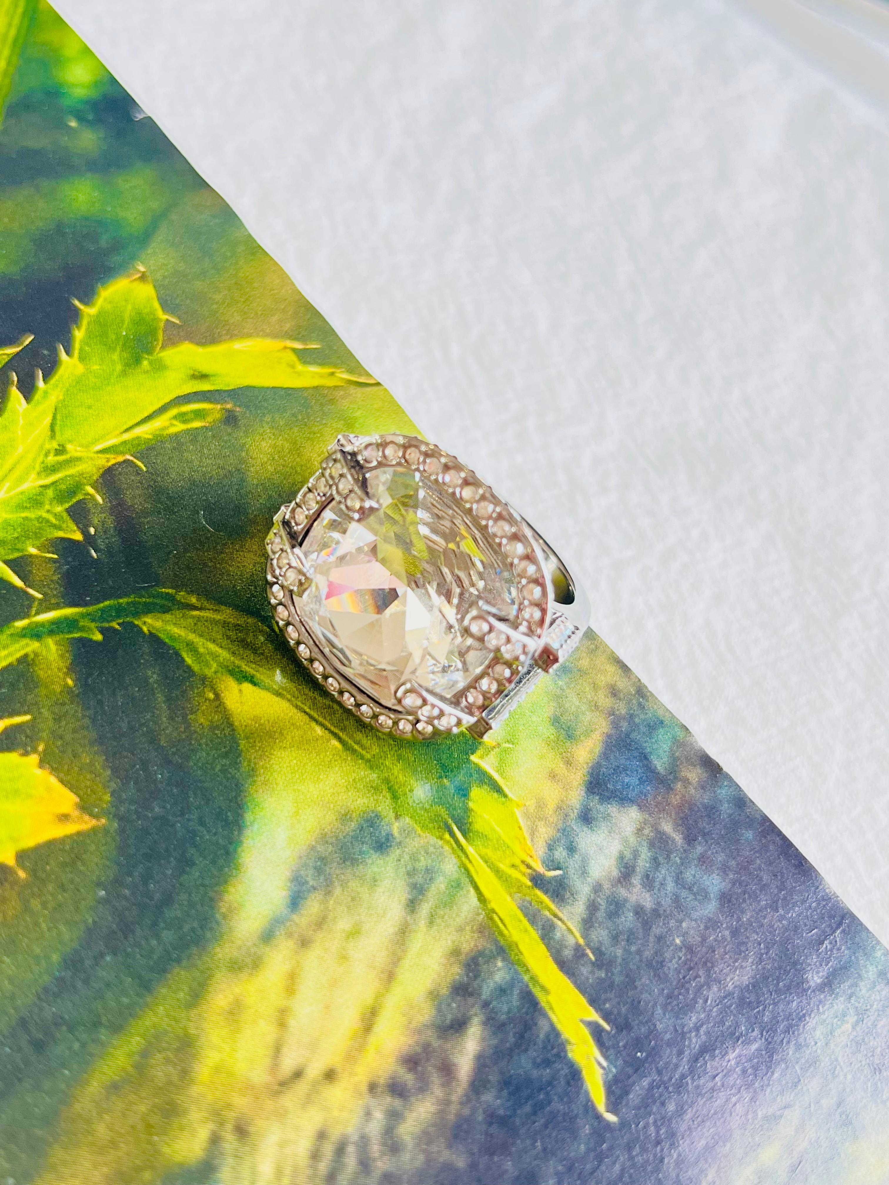 Swarovski Square Large Crystals Nirvana Cocktail Chunky Ring, Size N, 55, White In Excellent Condition In Wokingham, England