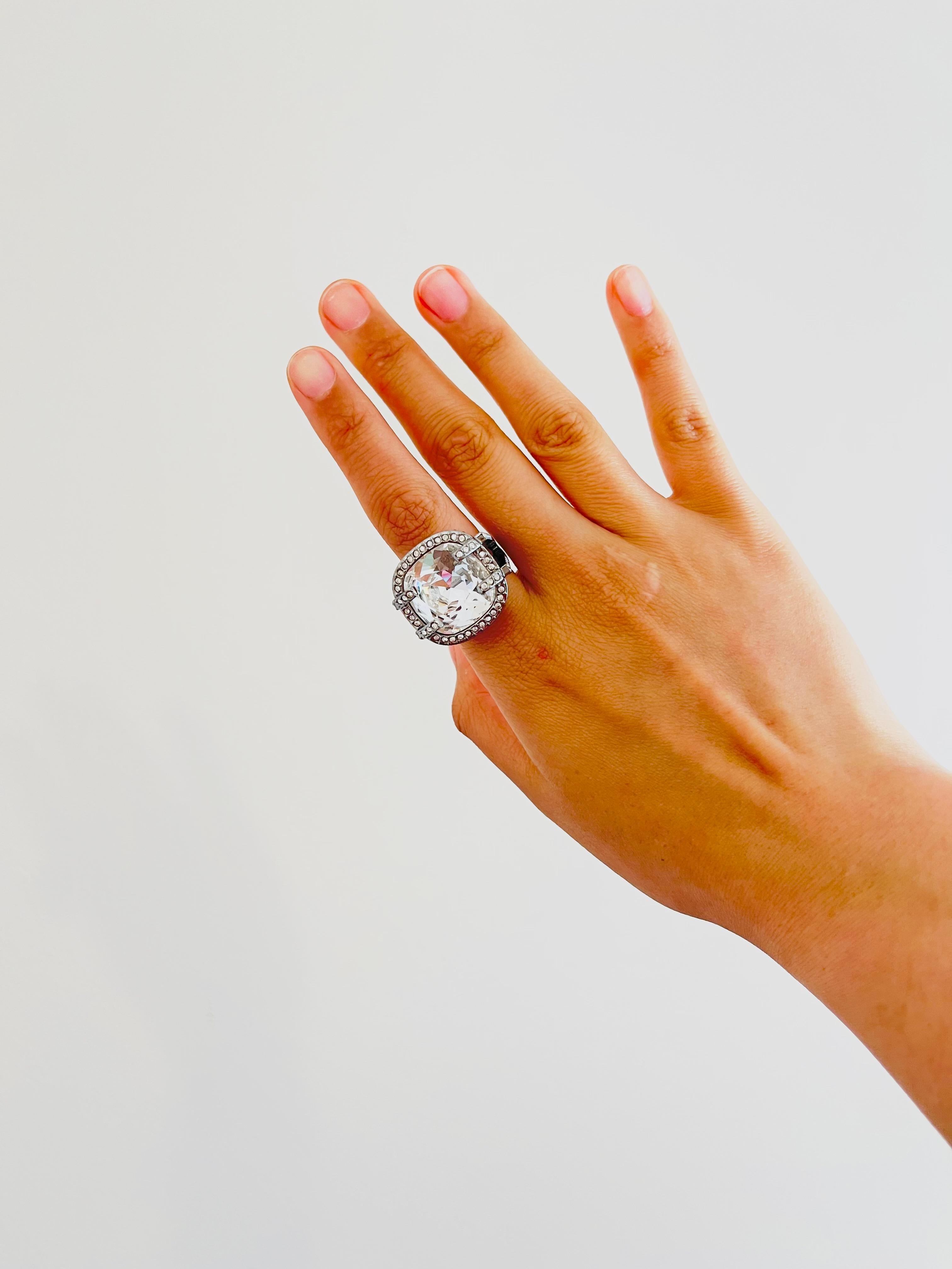 Swarovski Square Large Crystals Nirvana Cocktail Chunky Ring, Size N, 55, White 1