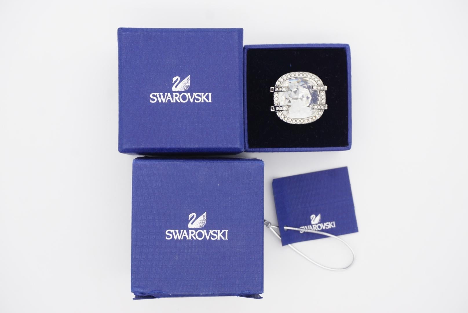 Swarovski Square Large Crystals Nirvana Cocktail Chunky Ring, Size N, 55, White In Excellent Condition For Sale In Wokingham, England
