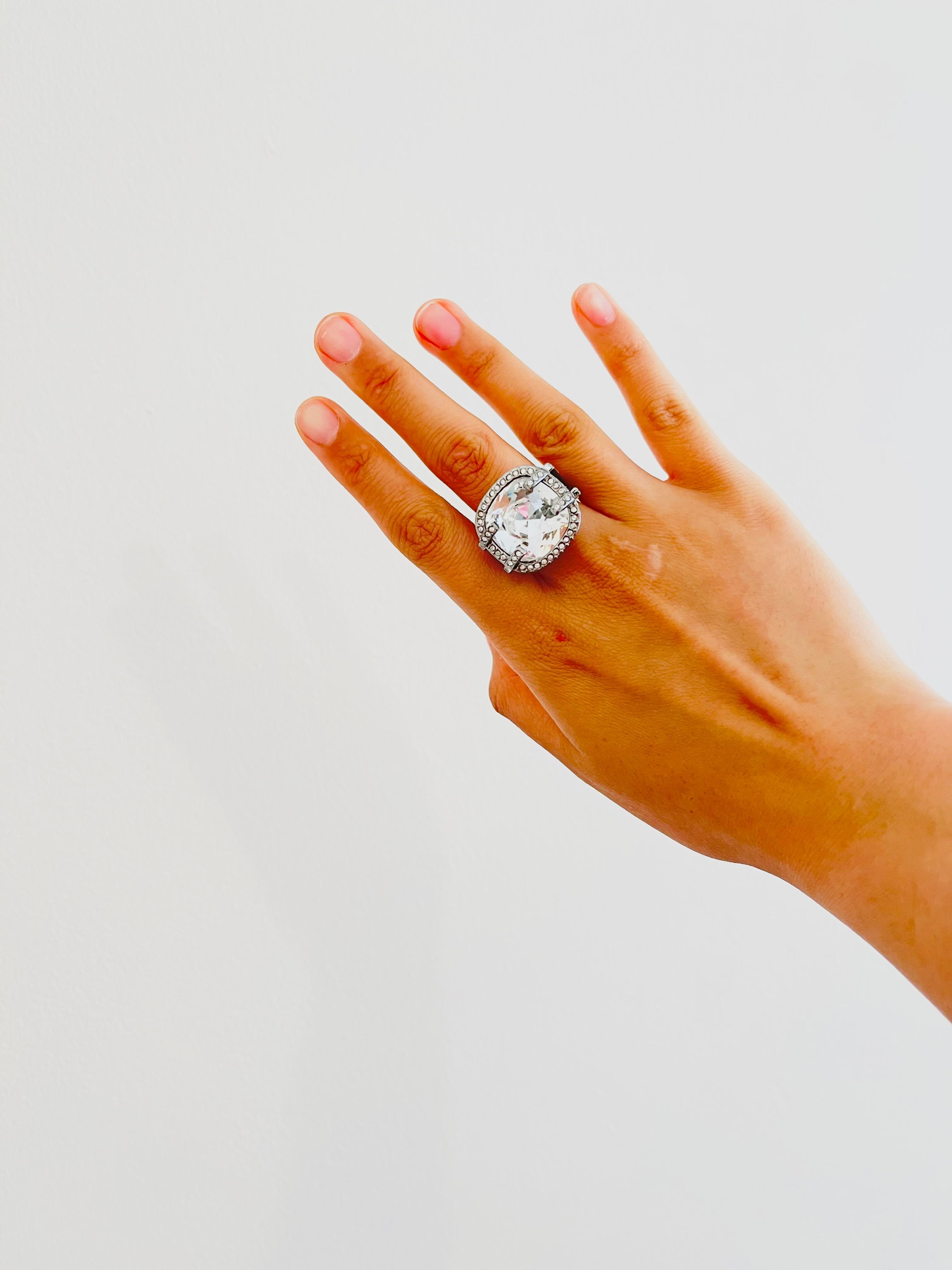 Swarovski Square Large Crystals Nirvana Cocktail Chunky Ring, Size N, 55, White 2