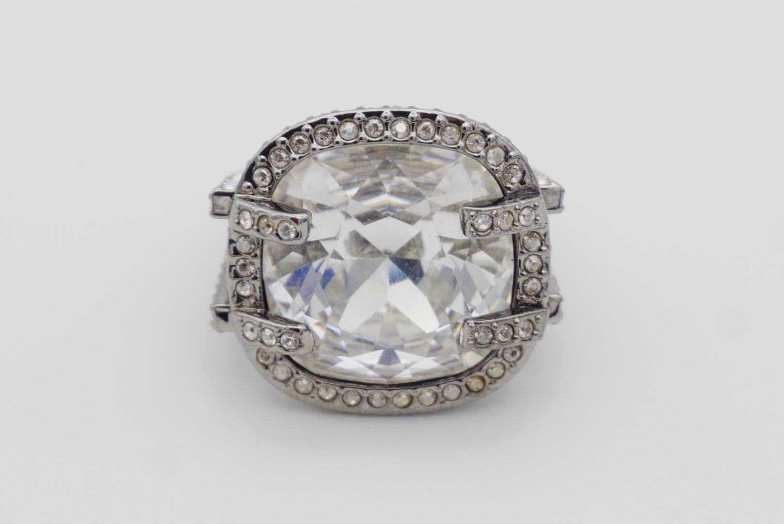 Swarovski Square Large Crystals Nirvana Cocktail Chunky Ring, Size N, 55, White 4