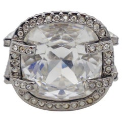Vintage Swarovski Square Large Crystals Nirvana Cocktail Chunky Ring, Size N, 55, White
