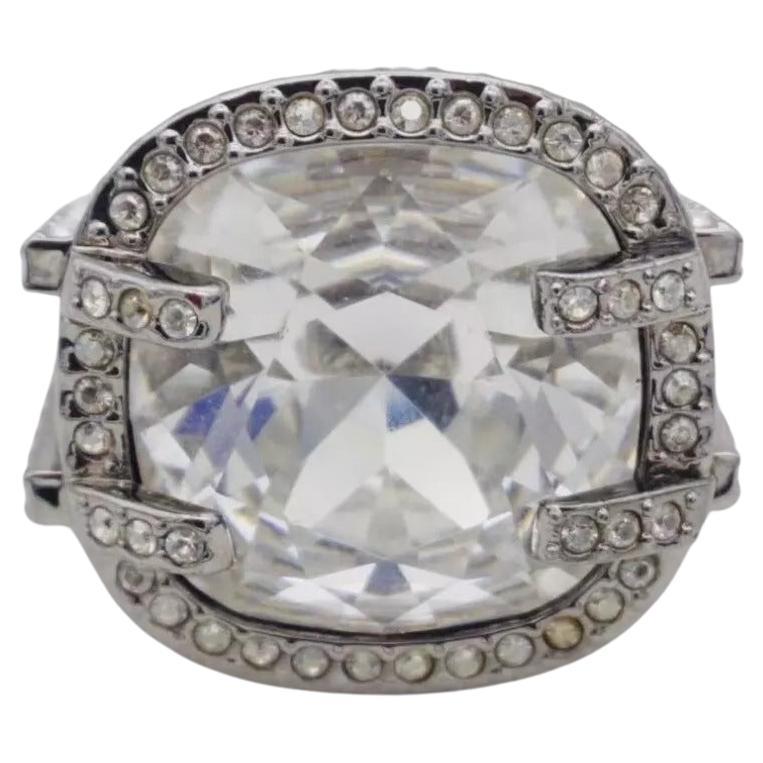 Swarovski Quadratischer Nirvana Cocktail Chunky-Ring mit großen Kristallen, Größe N, 55, Weiß