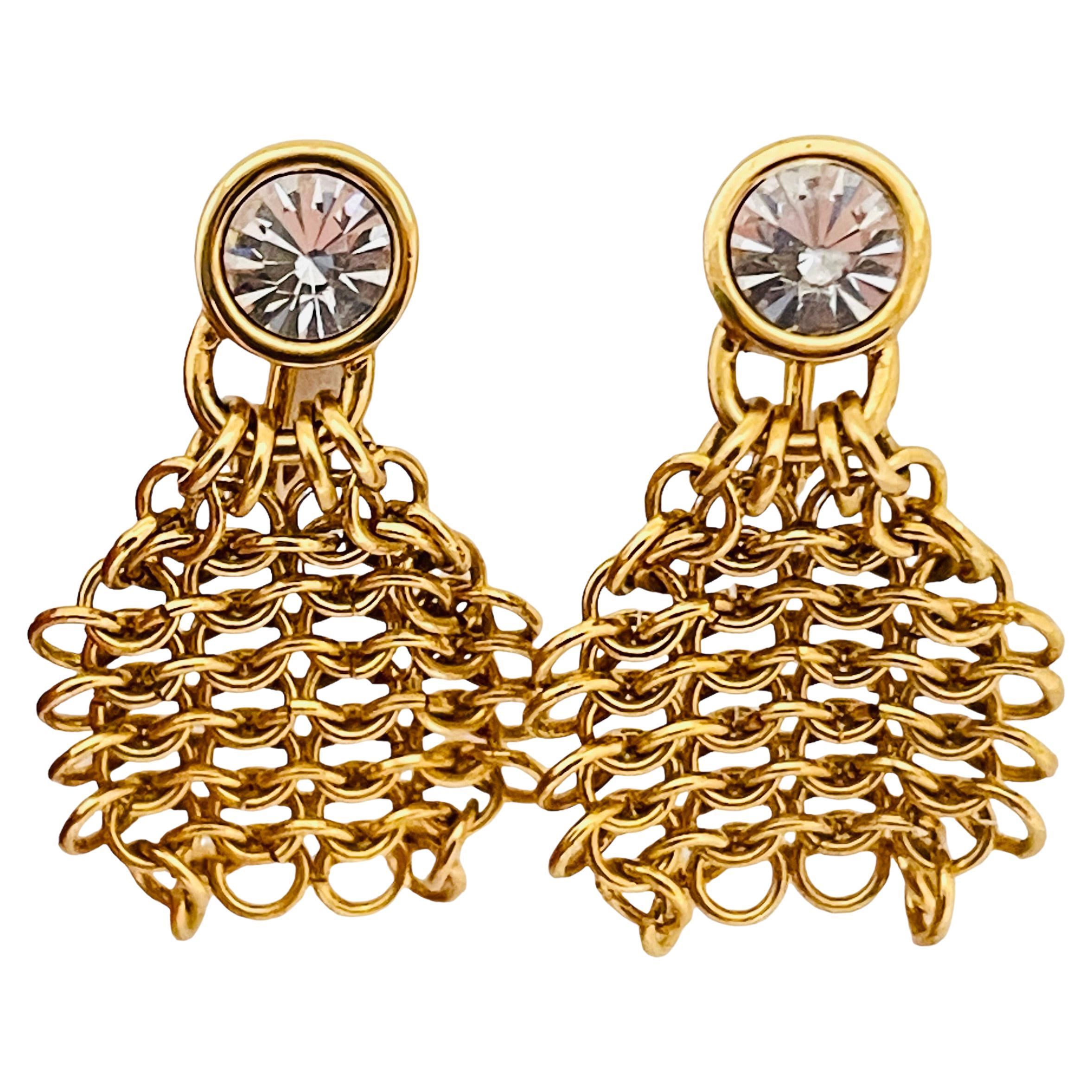 SWAROVSKI swan gold plated crystal drop clip on designer earrings