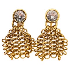 SWAROVSKI swan gold plated crystal drop clip on designer earrings