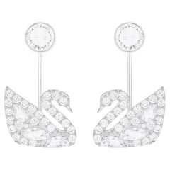 Swarovski Swan See funkelnde Kristalle Tropfen durchbohrt Ohrringe Jacken weiß BNWT