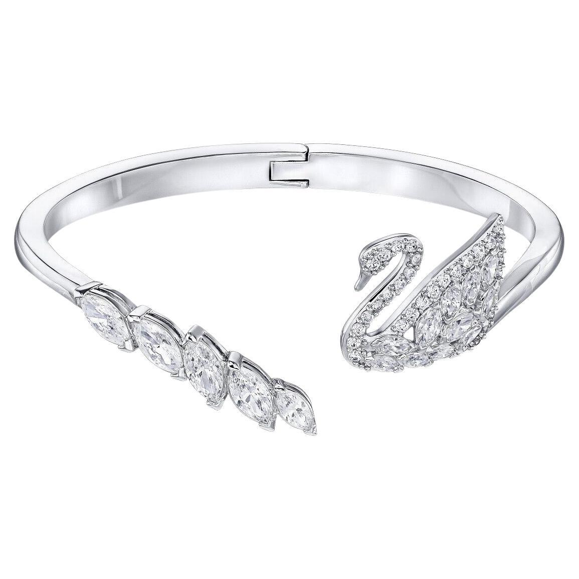 SWAROVSKI Swan Lake Sparkling Crystals Silver Rhodium Bangle Bracelet, M, BNWT For Sale