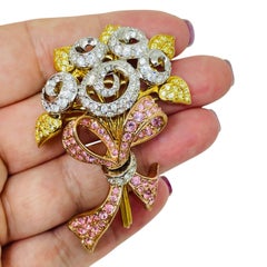 SWAROVSKI swan logo 98 JP signed vintage compassion flower crystal brooch