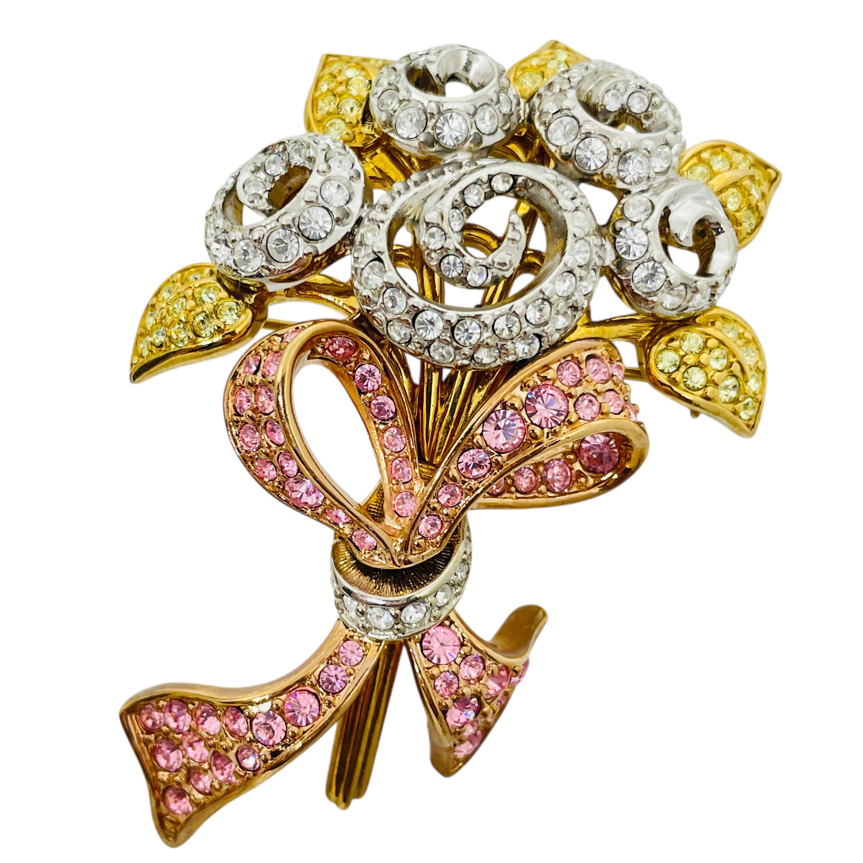 Swarovski logo cygne 98 JP signé vintage compassion fleur cristal broche en vente 2