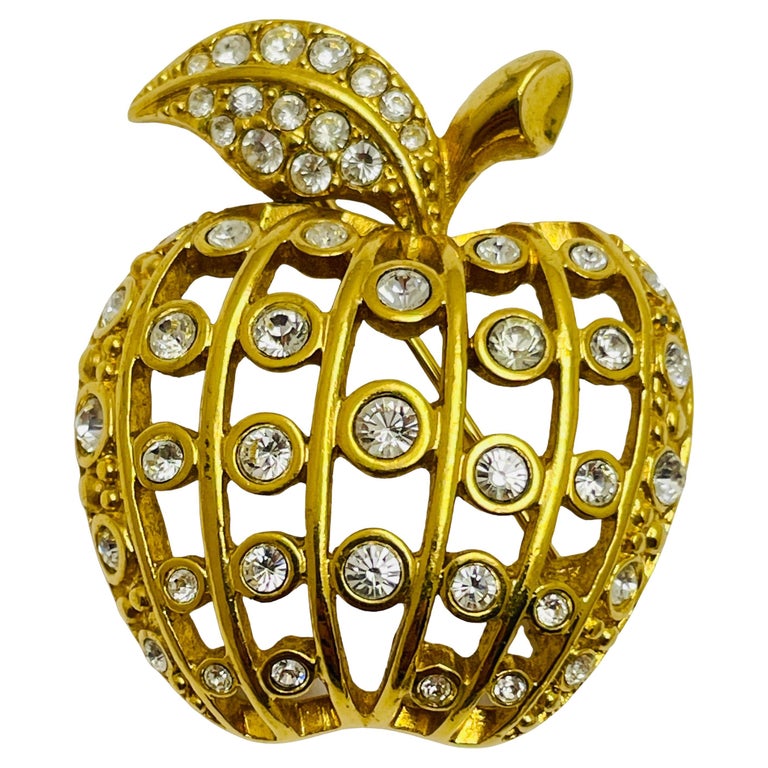 SWAROVSKI swan logo signed gold plated crystal apple designer