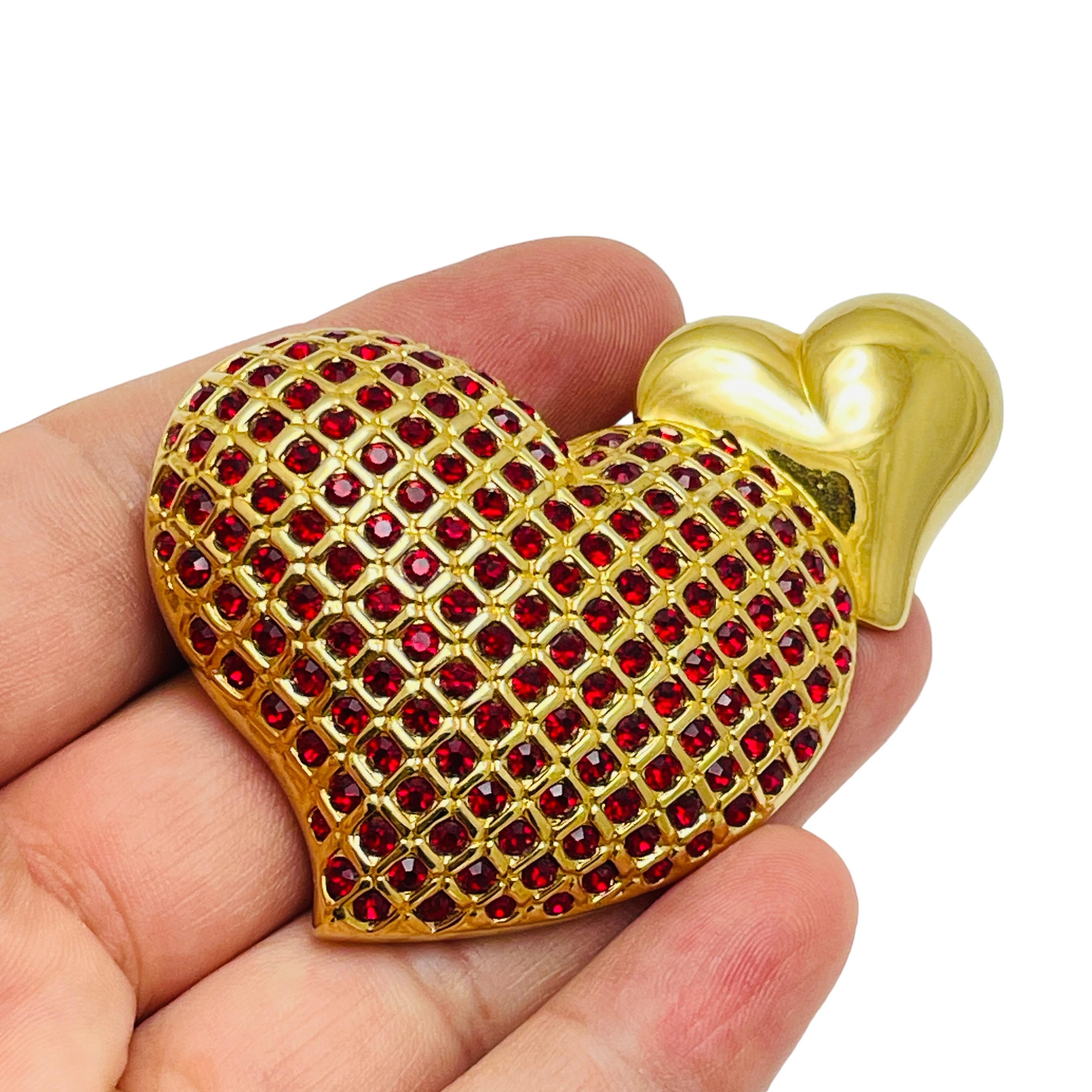 Women's SWAROVSKI swan logo signed gold plated crystals heart designer brooch For Sale