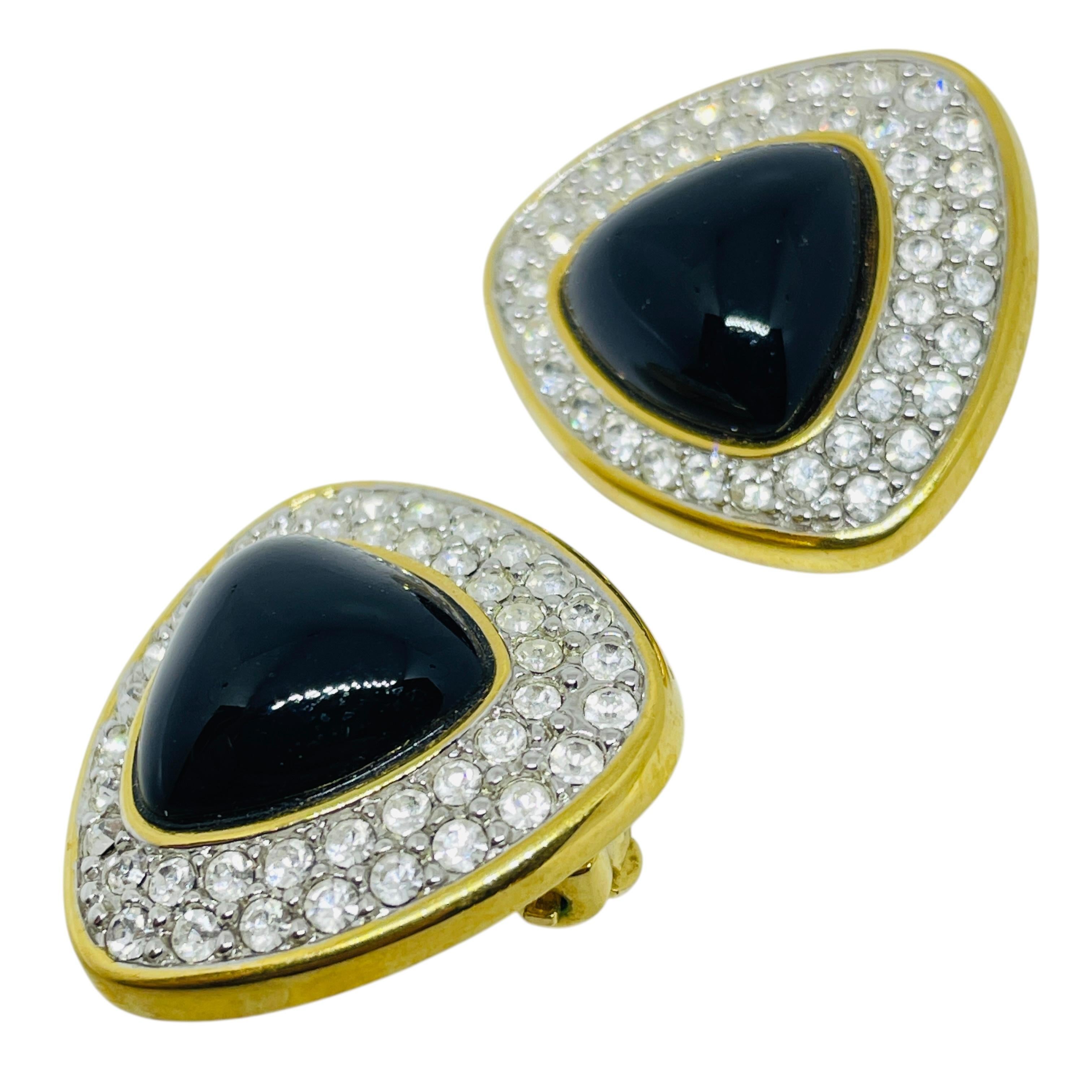 SWAROVSKI Schwan Logo signiert Vintage vergoldet Kristall Designer Clip auf Ohrringe für Damen oder Herren im Angebot