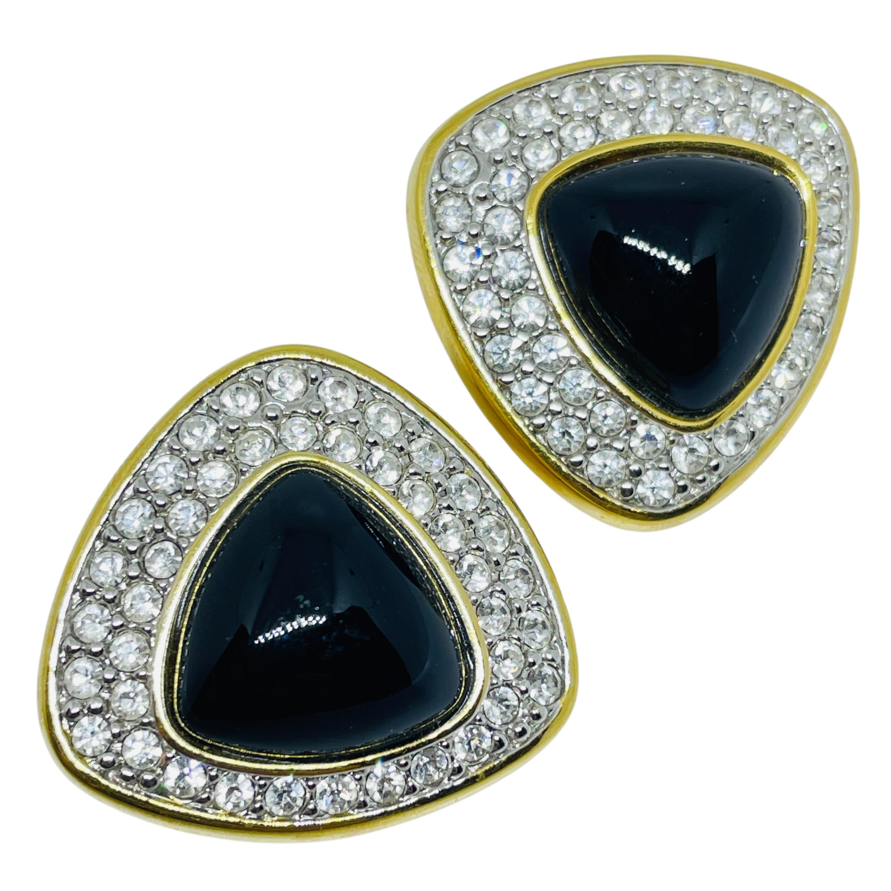 SWAROVSKI Schwan Logo signiert Vintage vergoldet Kristall Designer Clip auf Ohrringe im Angebot 1