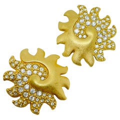 SWAROVSKI Schwan Logo signiert Vintage vergoldet Kristall Designer Clip auf Ohrringe