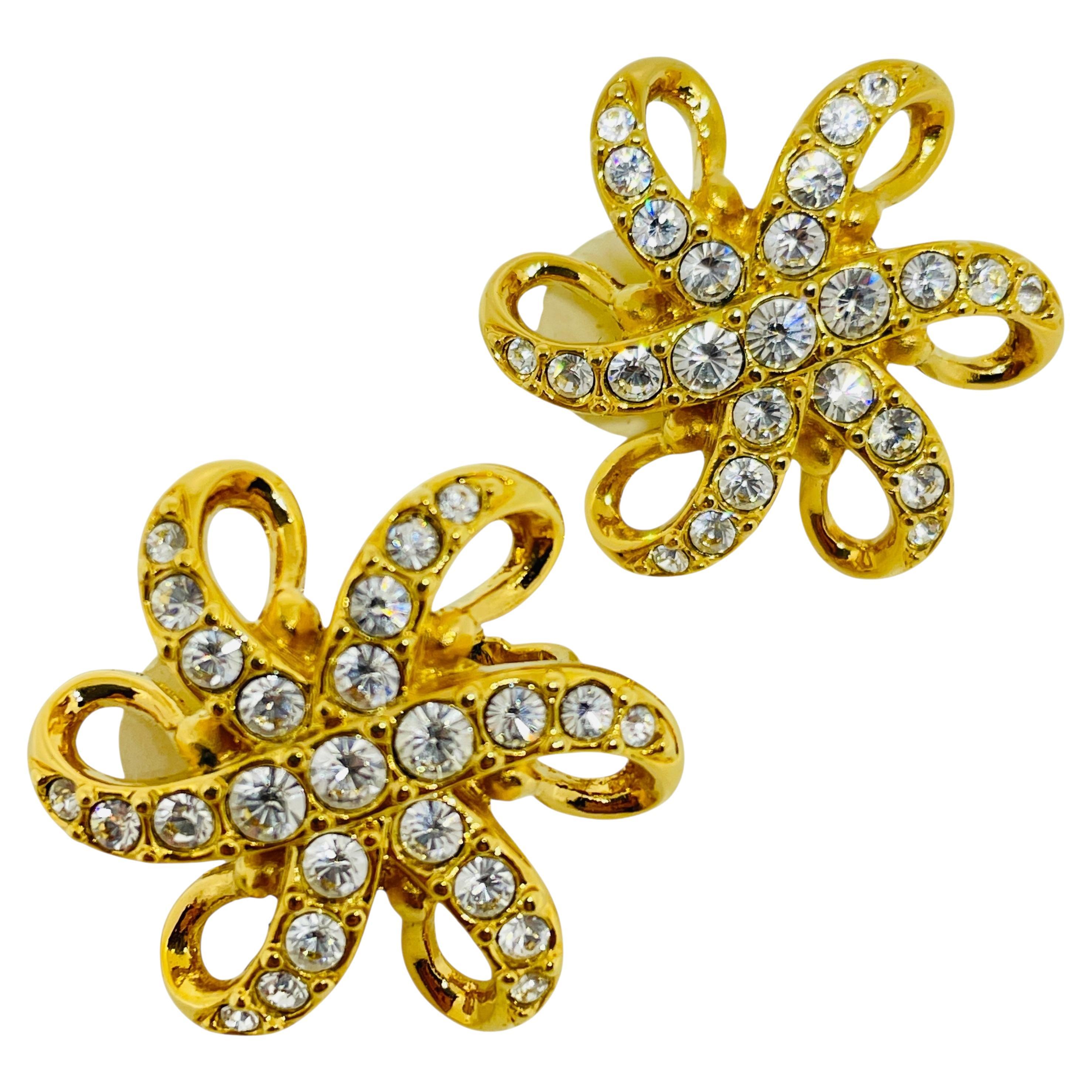 Orecchini a clip firmati SWAROVSKI con logo del cigno, vintage, placcati oro e cristallo