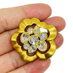 SWAROVSKI swan logo signed vintage gold plated crystals designer brooch