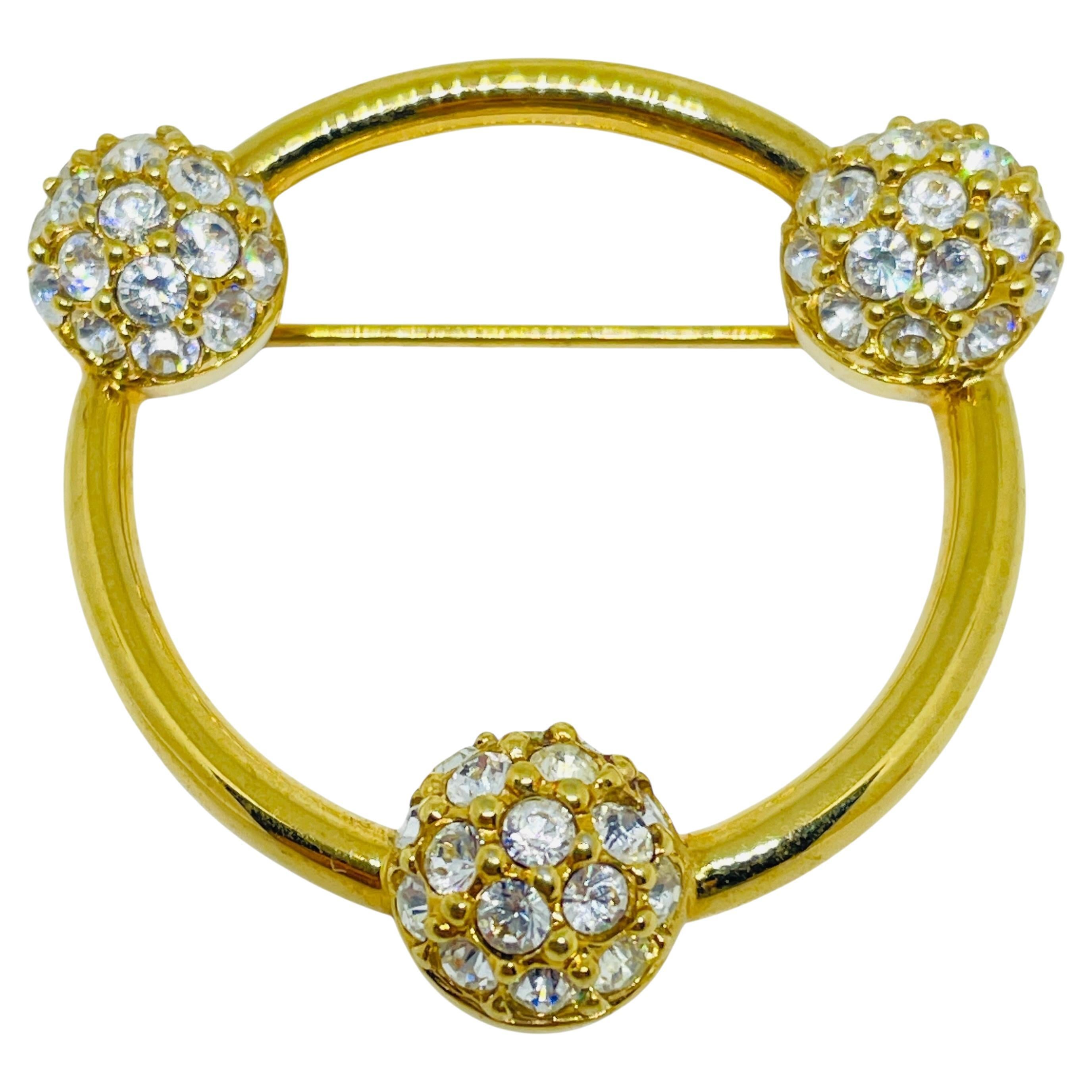 SWAROVSKI swan logo signed vintage gold plated crystals designer brooch