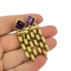 SWAROVSKI swan signed gold plated amethyst crystal designer 80's clip earrings