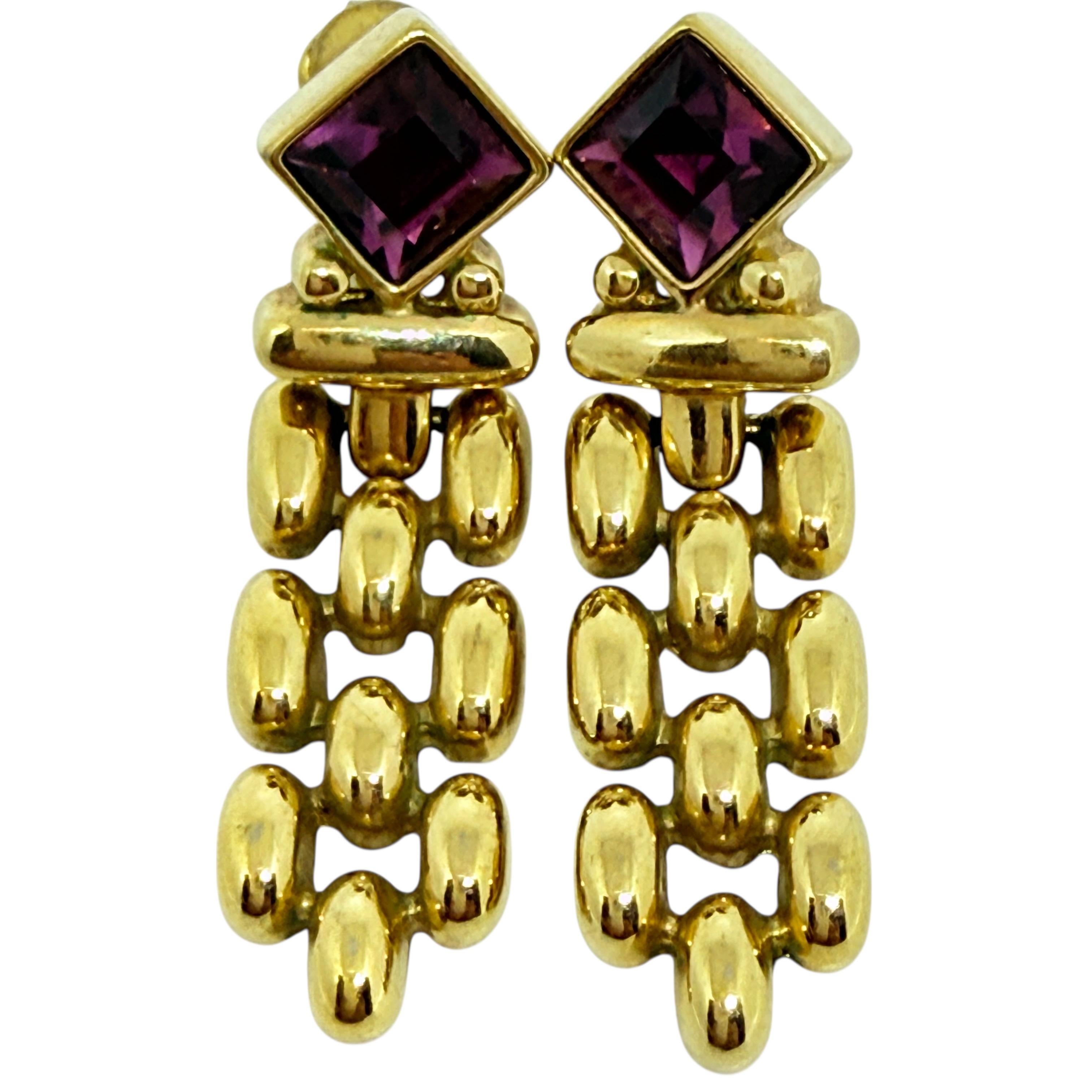 Orecchini a clip firmati Swarovski, placcati in oro e con cristalli di ametista, design anni '80 in vendita 1