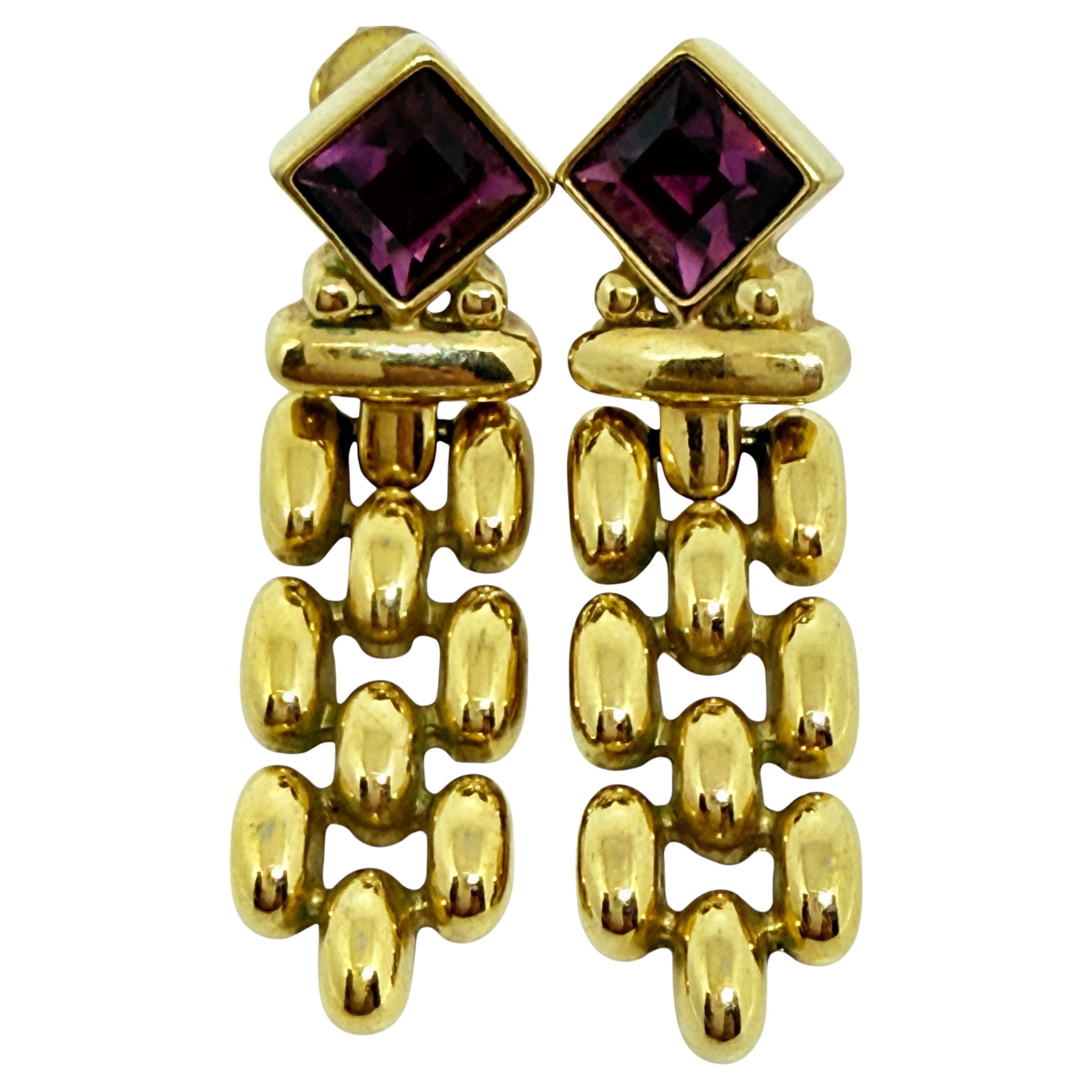 Orecchini a clip firmati Swarovski, placcati in oro e con cristalli di ametista, design anni 
80 in vendita