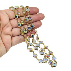 Swarovski collier de créateur signé cygne en plaqué or avec chaton en cristaux d'aurore