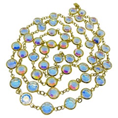 SWAROVSKI swan signed gold plated aurora crystals bezel chain designer necklace