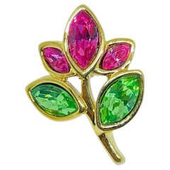 SWAROVSKI swan signed gold plated crystals small flower designer pin brooch