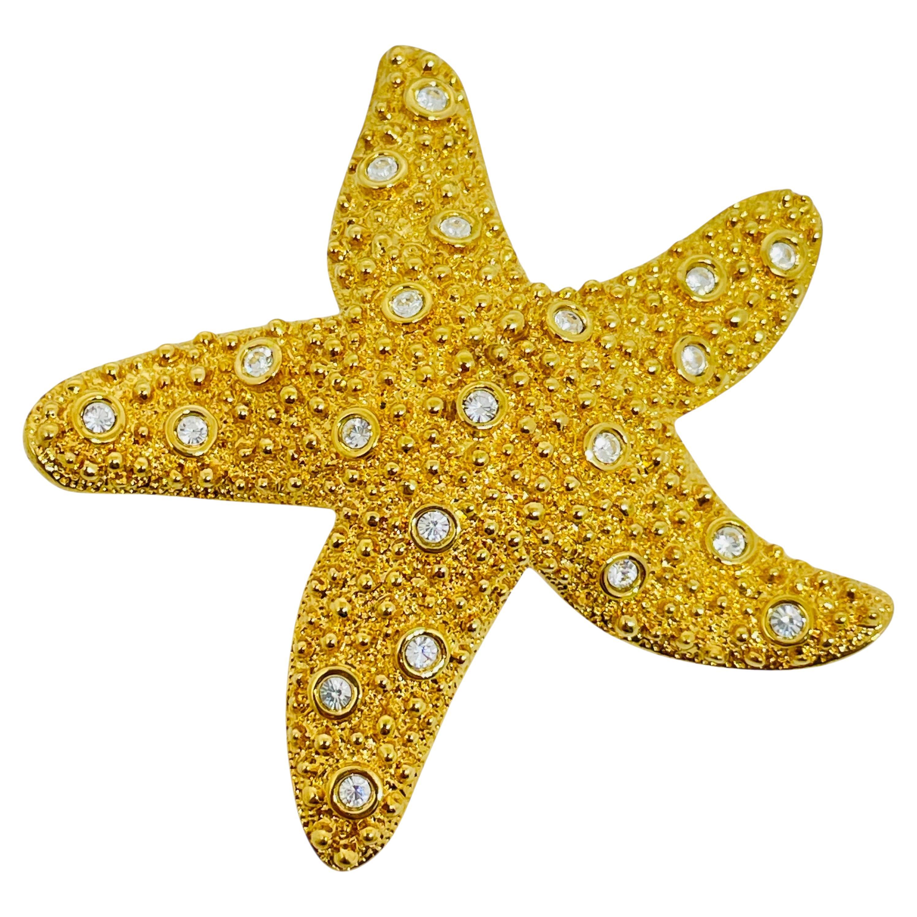 SWAROVSKI swan signed gold plated crystals starfish figural designer brooch
