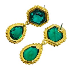 SWAROVSKI swan signed gold plated emerald crystal drop designer earrings