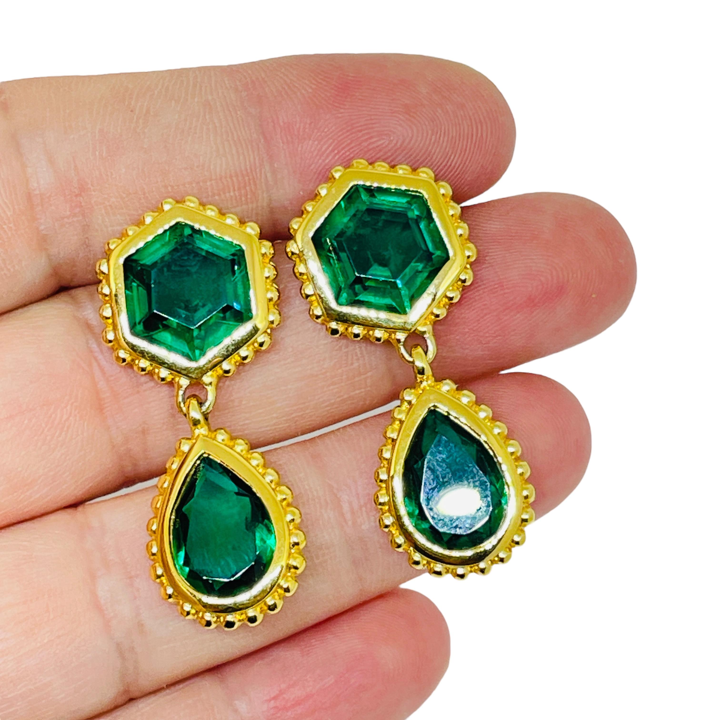 SWAROVSKI cisne firmado chapado en oro esmeralda cristal gota pendientes de diseño en Bueno estado para la venta en Palos Hills, IL