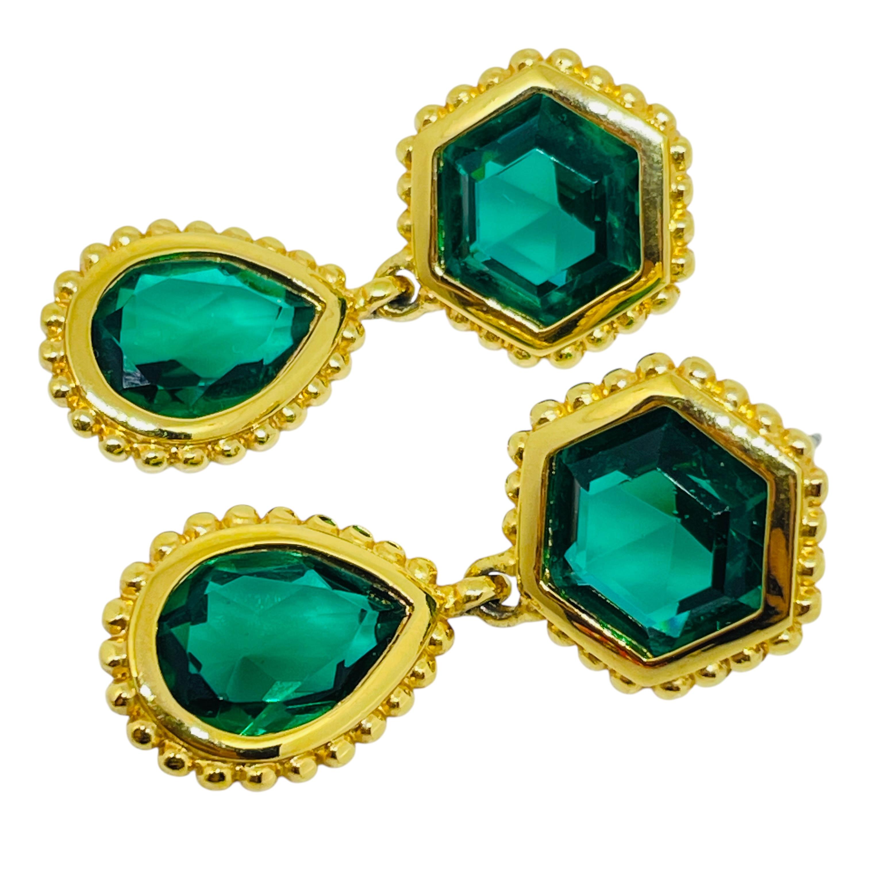 De las mujeres SWAROVSKI cisne firmado chapado en oro esmeralda cristal gota pendientes de diseño en venta