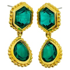 SWAROVSKI swan signed gold plated emerald crystal drop designer earrings