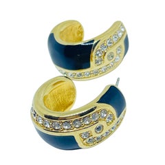 SWAROVSKI swan signed gold plated enamel rhinestones post designer earrings