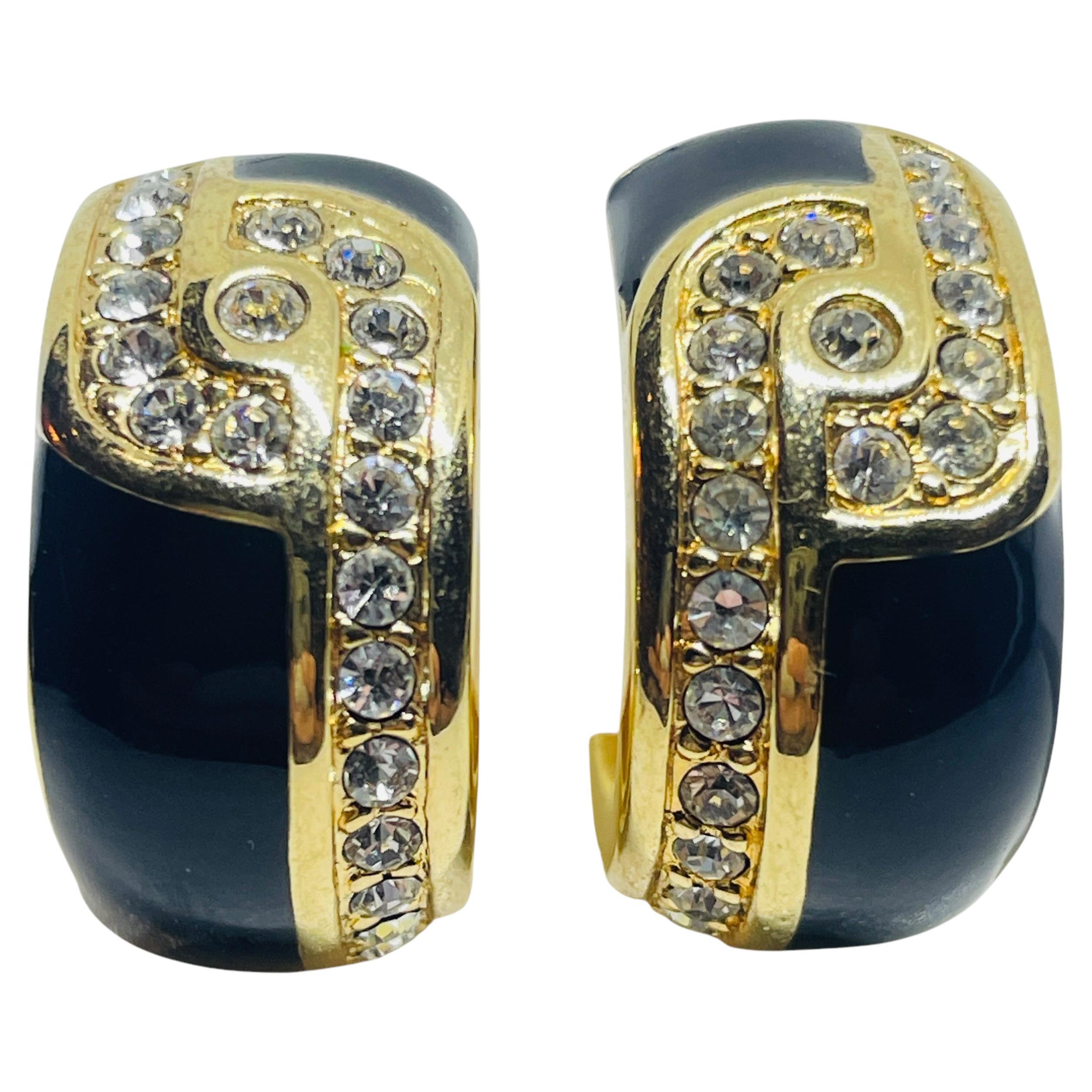 SWAROVSKI swan signed gold plated enamel rhinestones post designer earrings