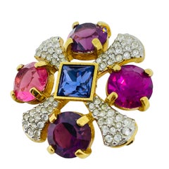 SWAROVSKI swan signed gold plated pink crystals maltese cross designer brooch