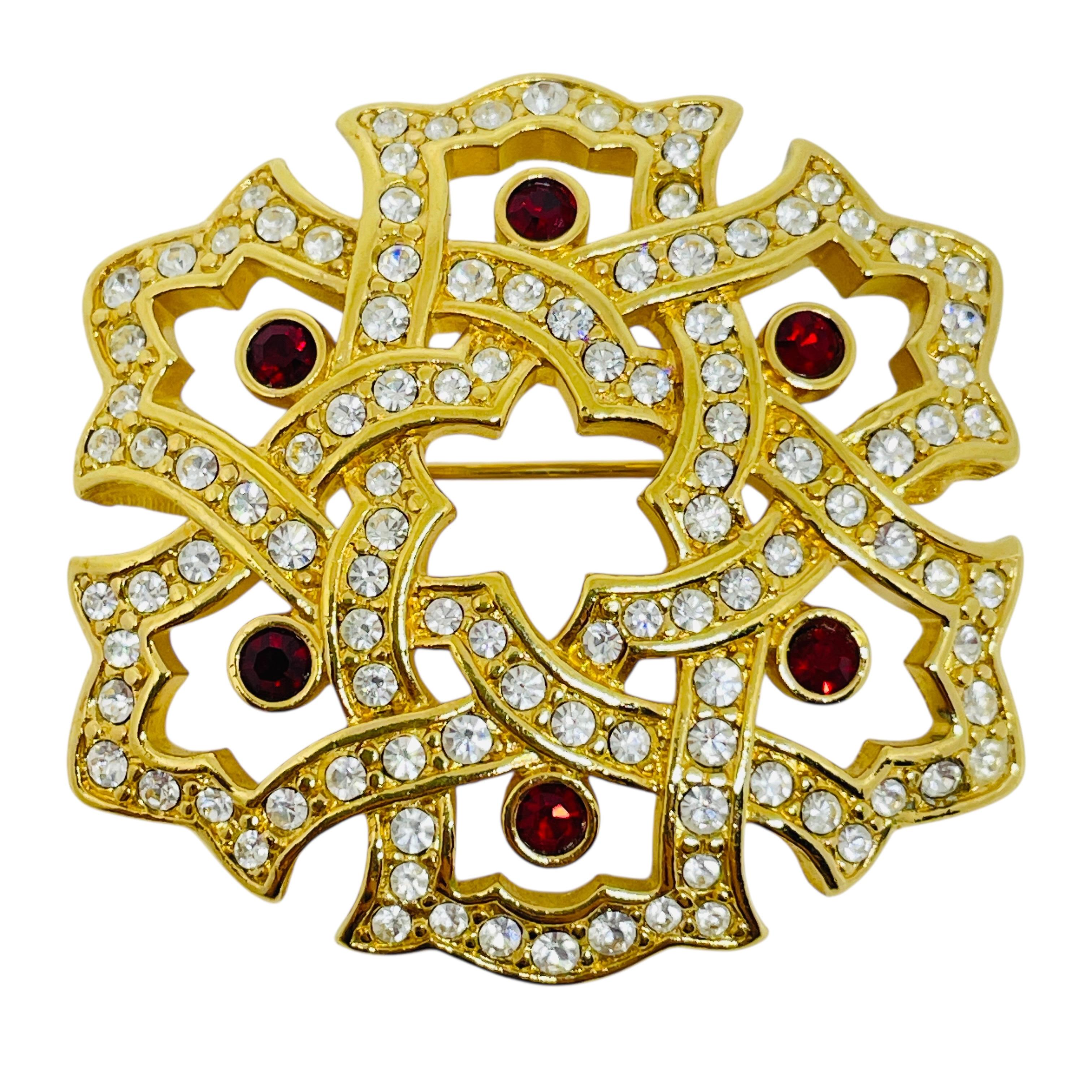 SWAROVSKI cigno firmato placcato oro rubino rosso cristalli spilla designer in vendita