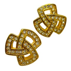 SWAROVSKI swan signed Vintage gold crystals designer earrings