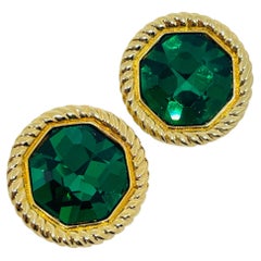 Boucles d'oreilles vintage à clip de créateur Swarovski, en forme de cygne, ornées de cristaux dorés et émeraude, signées