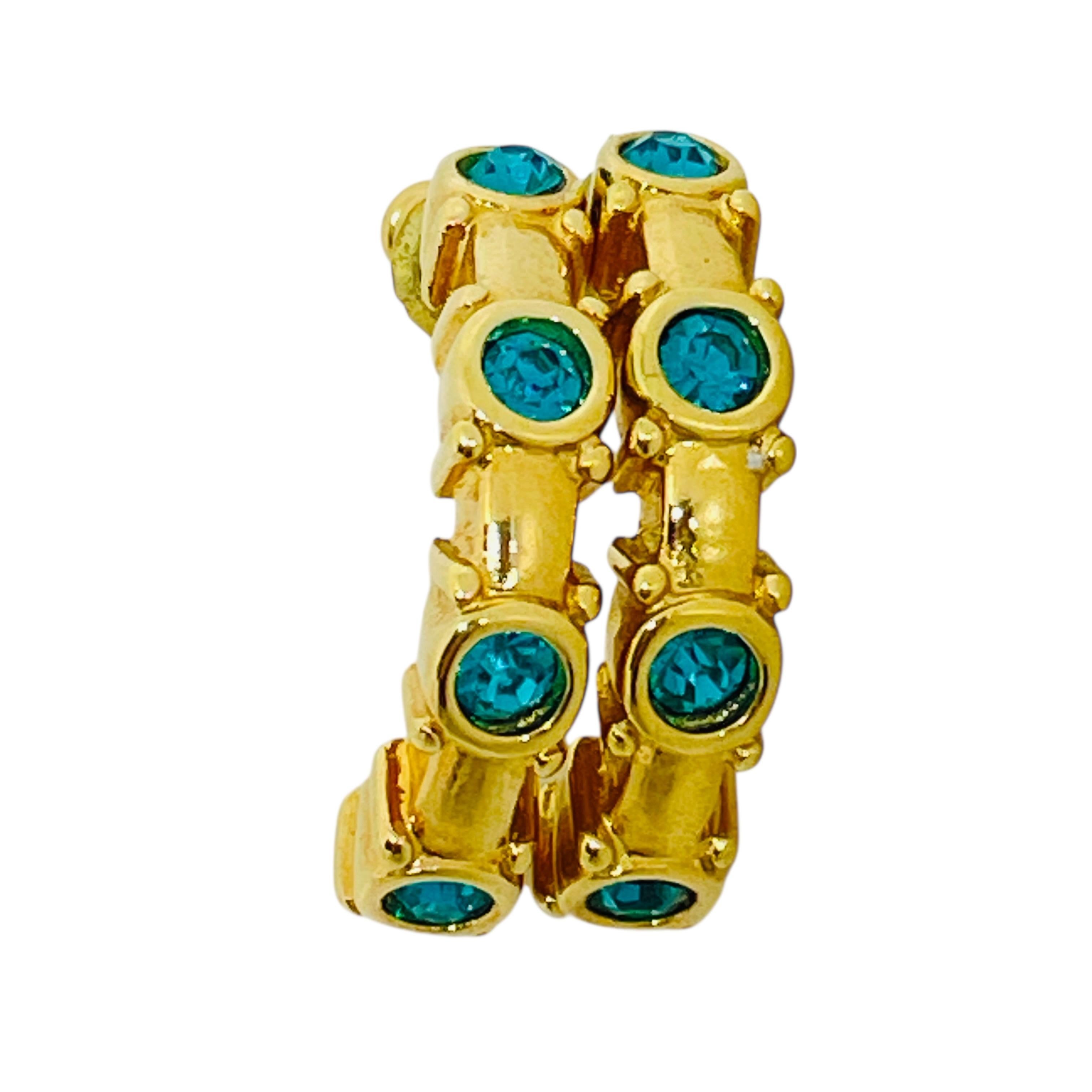 SWAROVSKI swan signed vintage gold emerald crystals designer small hoop earrings For Sale 1