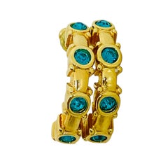 SWAROVSKI swan signed vintage gold emerald crystals designer small hoop earrings