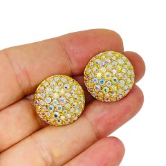 SWAROVSKI swan signed vintage gold plated ab crystals designer clip on earrings