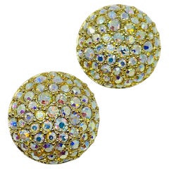 Orecchini a clip vintage firmati Swarovski con cristalli AB placcati in oro a forma di cigno