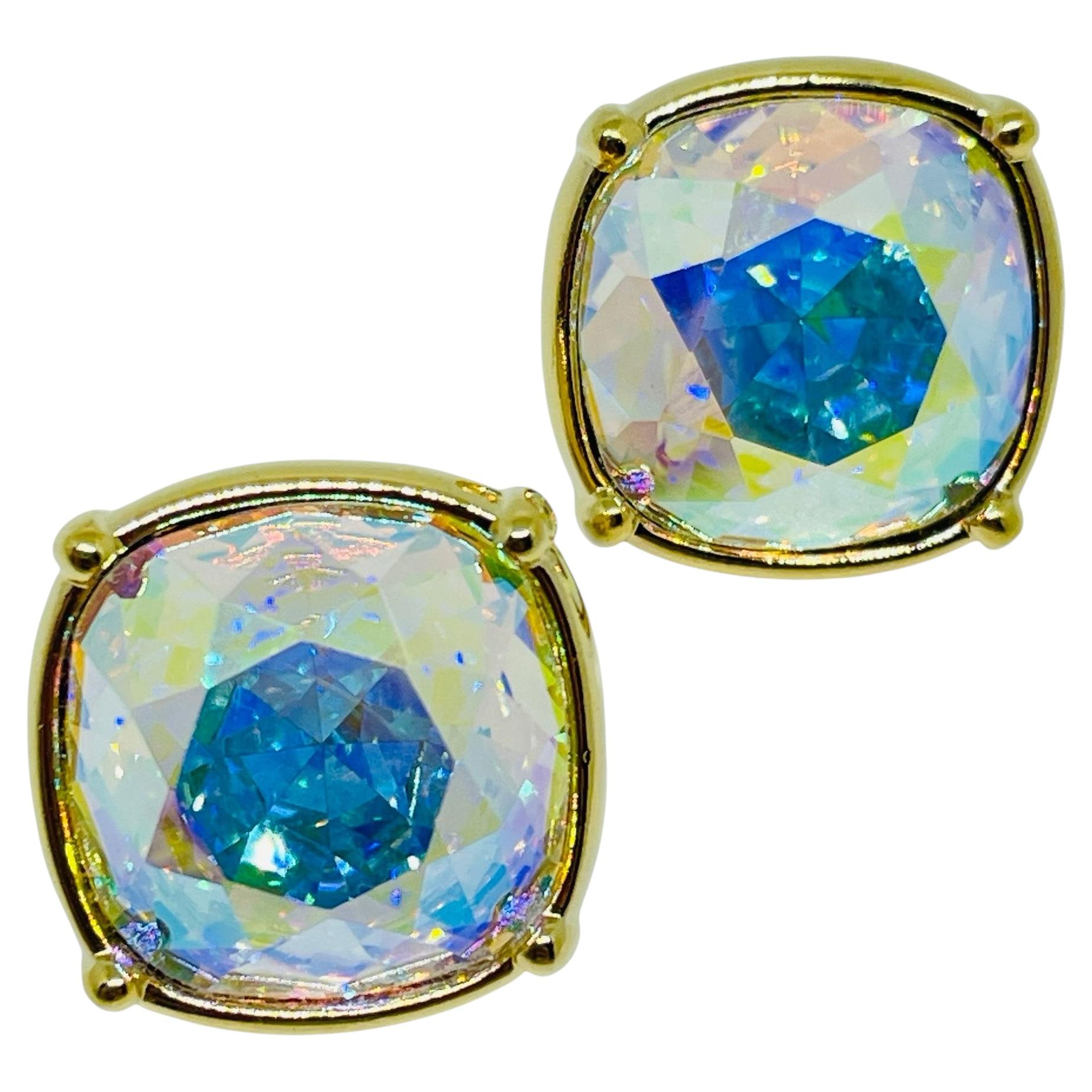 Orecchini a clip vintage firmati Swarovski con cristalli AB placcati in oro a forma di cigno